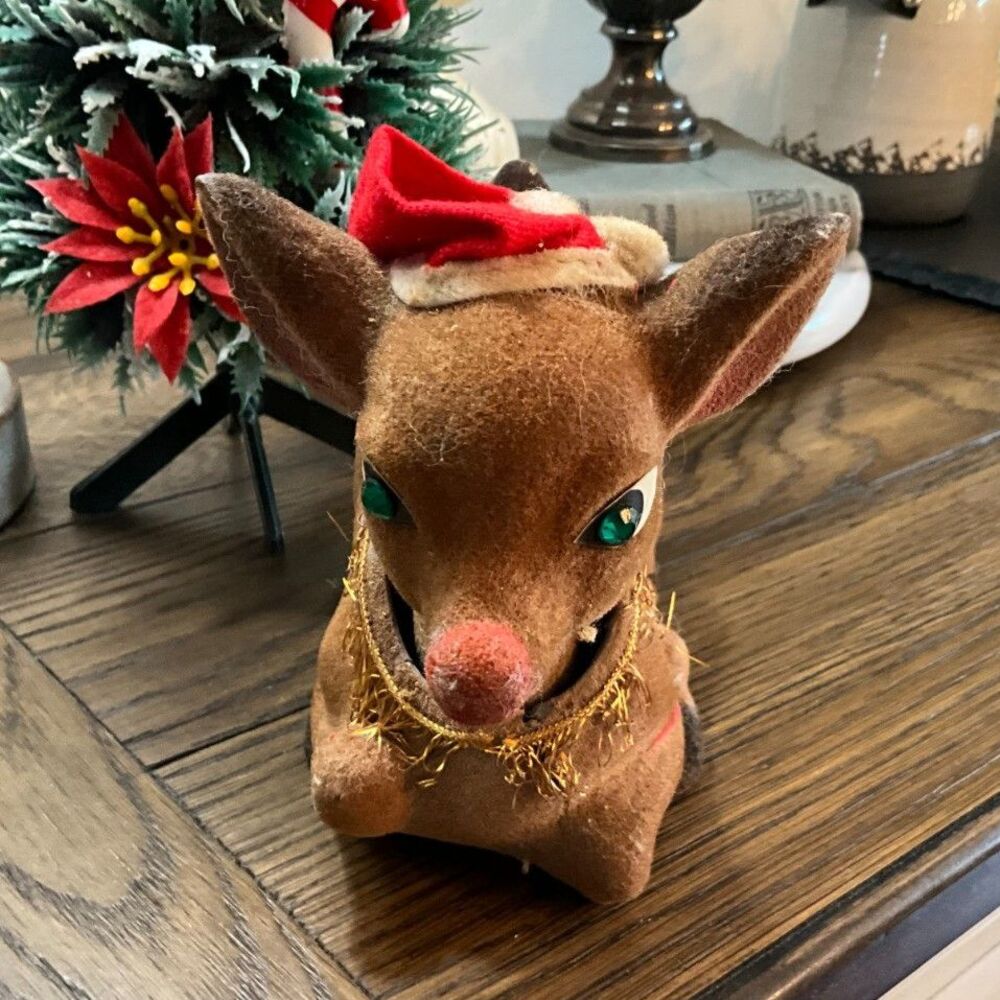 RARE Holt Howard Felt Nodder Rudolph / Vintage Christmas Bobble Head / Kitchy - Picture 4 of 10
